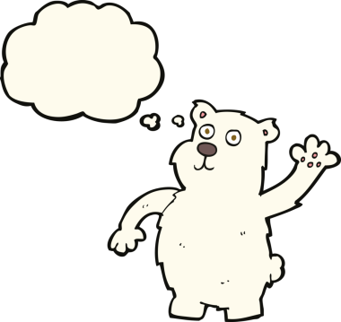 Bir insan tarafından çizilmiş düşünce baloncuğu ile kutup ayısı sallayan çizgi film