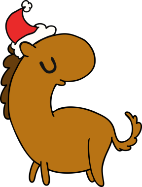 Bir insan tarafından çizilmiş Kawaii atının el çizimi Noel karikatürü.