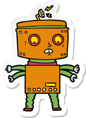 Bir insan tarafından çizilmiş robot karikatür çıkartması.