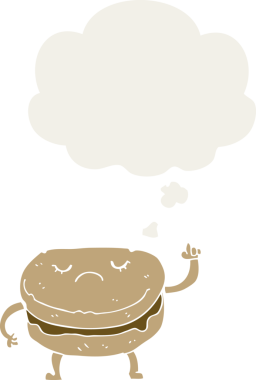 Düşünce baloncuklu çizgi film bisküvisi insan tarafından çizilmiş.