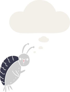 insan tarafından çizilmiş, düşünce baloncuklu çizgi film böceği.