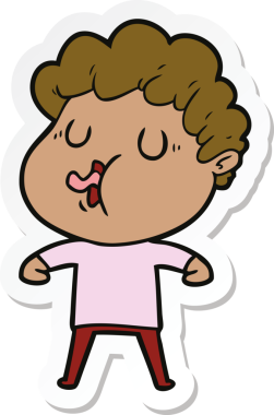 Bir insan tarafından çizilmiş şarkı söyleyen bir çizgi film karakterinin çıkartması.