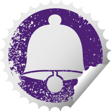 Bir insan tarafından çizilmiş pirinç çanın sıkıntılı dairesel soyulan çıkartma sembolü.