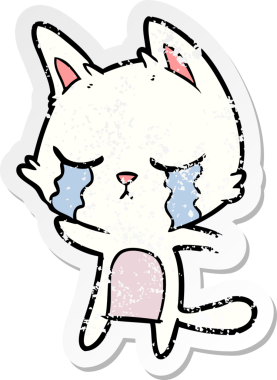 Bir insan tarafından çizilmiş ağlayan bir çizgi film kedisinin sıkıntılı çıkartması.