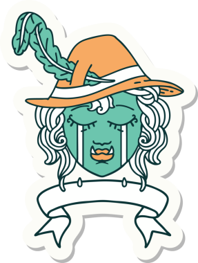 Ağlayan bir Ork Ozan karakterinin çıkartması Bir insan tarafından çizilmiş pankartıyla