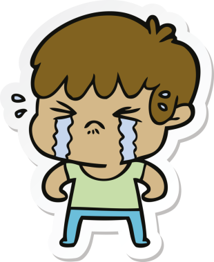 Bir insan tarafından çizilmiş ağlayan bir çizgi film çocuğunun çıkartması.