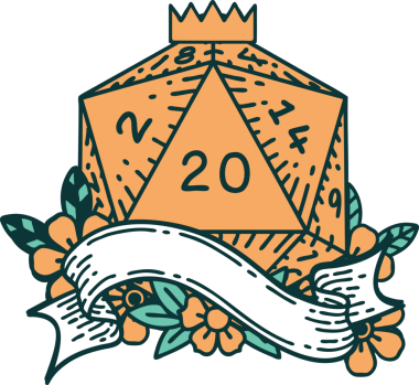 Retro Dövme Biçimi Doğal 20 D20 zar bir insan tarafından çizildi