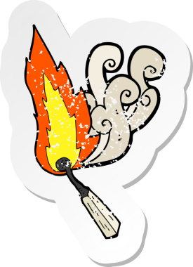 Bir insan tarafından çizilmiş karikatür yakma kibritinin gerilimli retro yapıştırması