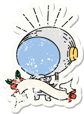 Bir insan tarafından çizilmiş dövme stili bir astronotun eski çıkartması.