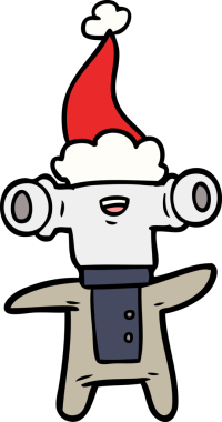 Bir insan tarafından çizilmiş Noel Baba şapkası takan bir uzaylının çizimi.