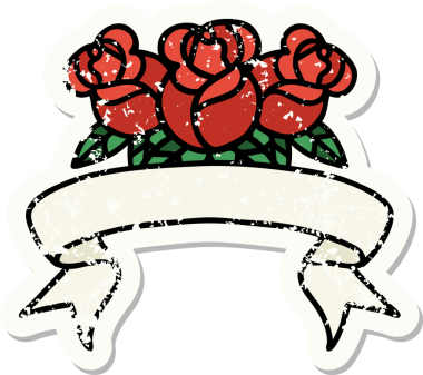 Bir insan tarafından çizilmiş bir buket çiçeğin bayrağını taşıyan eski bir etiket.