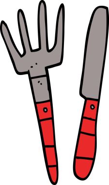 Bir insan tarafından çizilmiş karikatür bıçağı ve çatal.