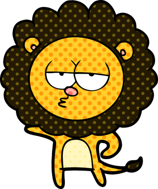 Bir insan tarafından çizilmiş canı sıkkın bir aslan.