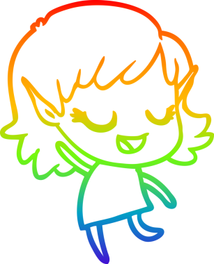 Gökkuşağı gradyan çizgisi mutlu çizgi film kızı bir insan tarafından çizilmiş.