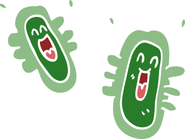 Bir insan tarafından çizilmiş mutlu mikroplar.