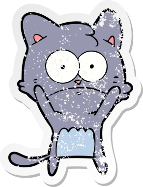 Bir insan tarafından çizilmiş gergin bir kedinin sıkıntılı çıkartması.