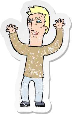 Bir insan tarafından çizilmiş kızgın bir çizgi filmin gerilimli çıkartması.