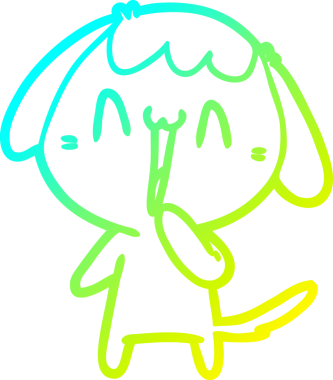 Bir insan tarafından çizilmiş şirin bir çizgi köpeğin soğuk gradyan çizgisi.