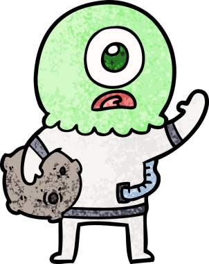 Çizgi film Tepegöz uzaylı uzay adamı bir insan tarafından çiziliyor.