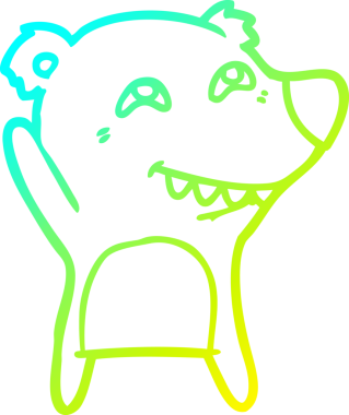 Bir insan tarafından çizilmiş dişleri gösteren çizgi film ayısının soğuk gradyan çizimi