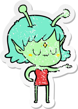 Bir insan tarafından çizilmiş uzaylı bir kızın sıkıntılı çıkartması.