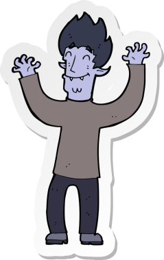 Bir insan tarafından çizilmiş mutlu bir vampir adamın çıkartması.