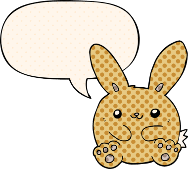 Çizgi roman tarzında konuşma balonu olan çizgi film tavşanı bir insan tarafından çizilmiş.