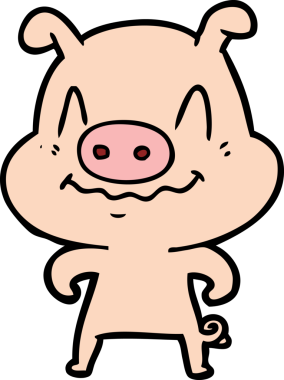 Bir insan tarafından çizilmiş sinirli çizgi film domuzu.