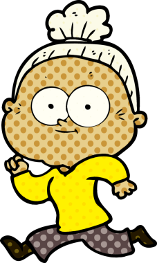 Bir insan tarafından çizilmiş mutlu yaşlı kadın çizgi filmi.