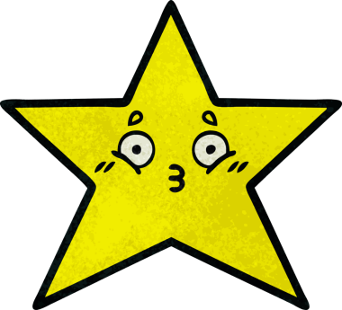 Bir insan tarafından çizilmiş altın yıldızın retro grunge desenli karikatürü