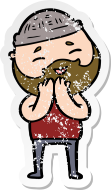 Bir insan tarafından çizilmiş mutlu sakallı bir adamın sıkıntılı çıkartması.