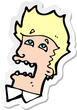 Çizgi film çıkartması. Bir insan tarafından çizilmiş korkmuş bir adam.