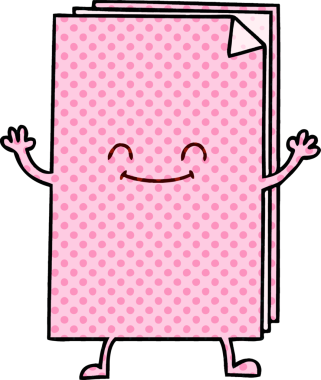 Çizgi roman tarzı tuhaf çizgi film. Bir insan tarafından çizilmiş mutlu kağıt yığını.