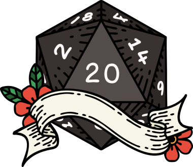 Retro Dövme Biçimi Doğal 20 D20 zar bir insan tarafından çizildi