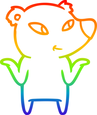 Sevimli bir çizgi film ayısının çizdiği gökkuşağı gradyanı bir insan tarafından çizilmiş omuz silkiyor.