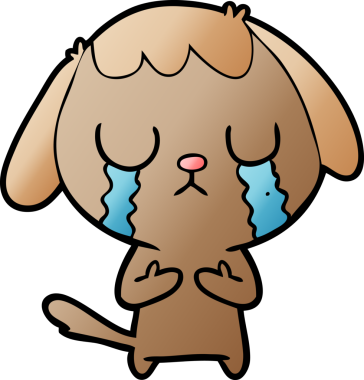 Bir insan tarafından çizilmiş şirin bir çizgi film köpeği ağlıyor.