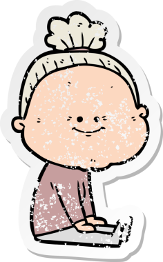 Bir insan tarafından çizilmiş mutlu, yaşlı bir kadının sıkıntılı çıkartması.