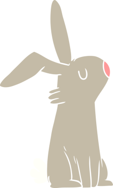 Bir insan tarafından çizilmiş düz renkli çizgi film tavşanı