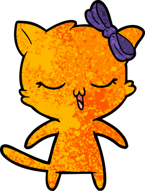 Bir insan tarafından çizilmiş kafasında yay olan çizgi film kedisi.