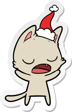 Konuşan kedi eli çizilmiş bir karikatür. Bir insan tarafından çizilmiş Noel Baba şapkası.