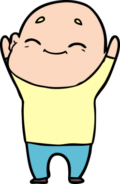 Bir insan tarafından çizilmiş mutlu, kel adam.