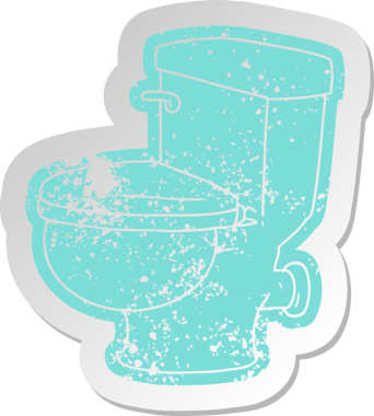 Bir insan tarafından çizilmiş, sıkıntılı, eski bir banyo tuvaleti çıkartması.