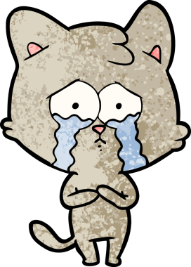 Bir insan tarafından çizilmiş ağlayan kedi çizgi filmi.