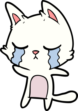 Bir insan tarafından çizilmiş ağlayan çizgi film kedisi.