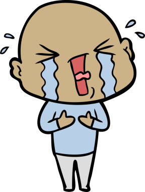 Bir insan tarafından çizilmiş ağlayan kel bir adam.