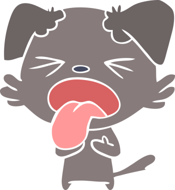 Düz renkli çizgi film. Bir insan tarafından çizilmiş iğrenç bir köpek.