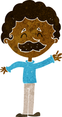 Bir insan tarafından çizilmiş bıyıklı bir çizgi film adamı.