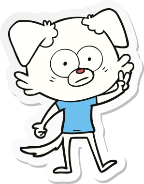 Bir insan tarafından çizilmiş tişörtlü sinirli bir köpeğin çıkartması.