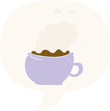 Bir insan tarafından çizilmiş eski moda konuşma baloncuklu sıcak kahve.