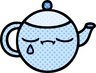 Bir insan tarafından çizilmiş üzgün bir çaydanlığın çizgi romanı.